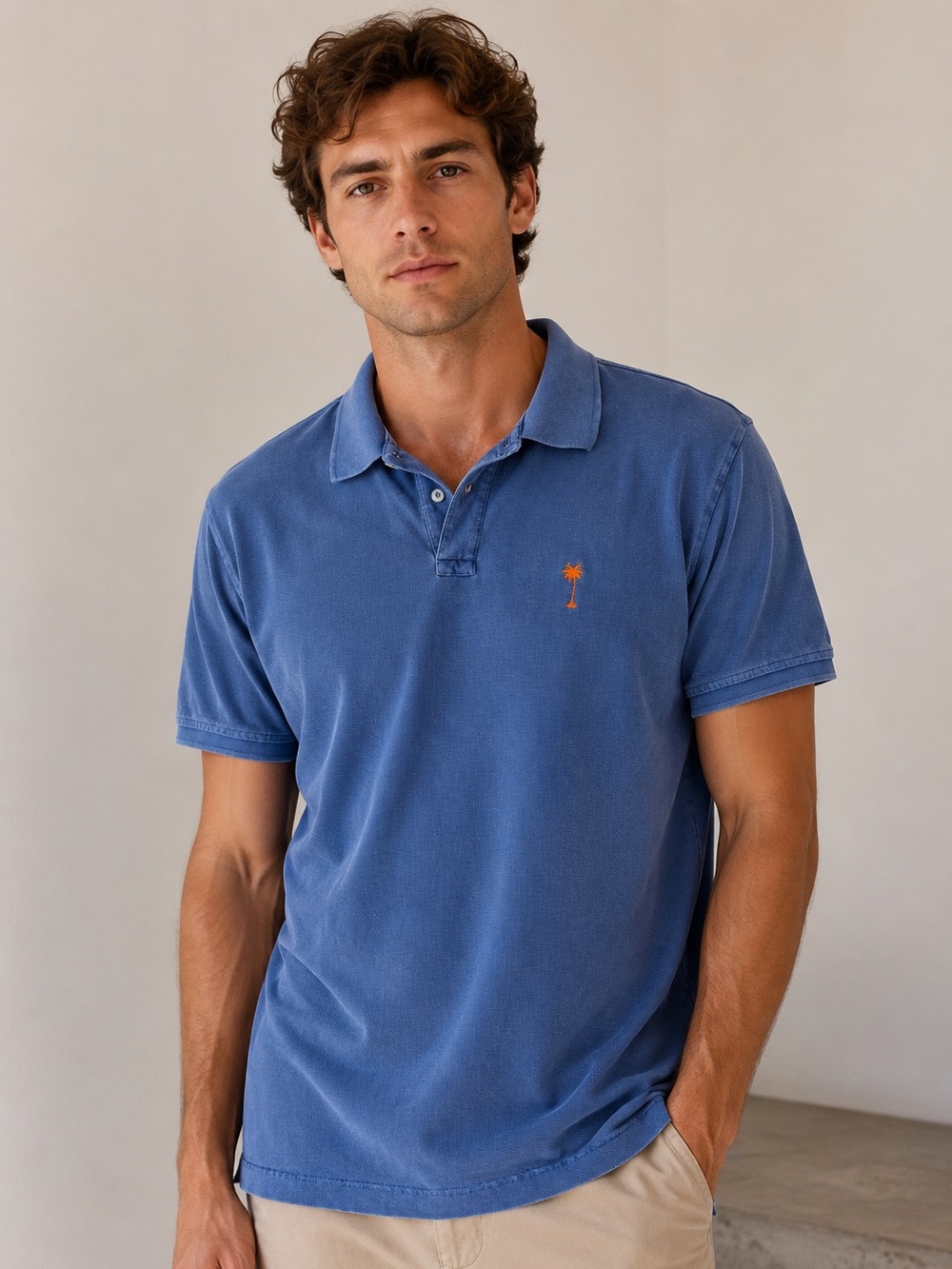 Margaritaville Indigo Blue Short-Sleeve Polo with Orange Palm Logo